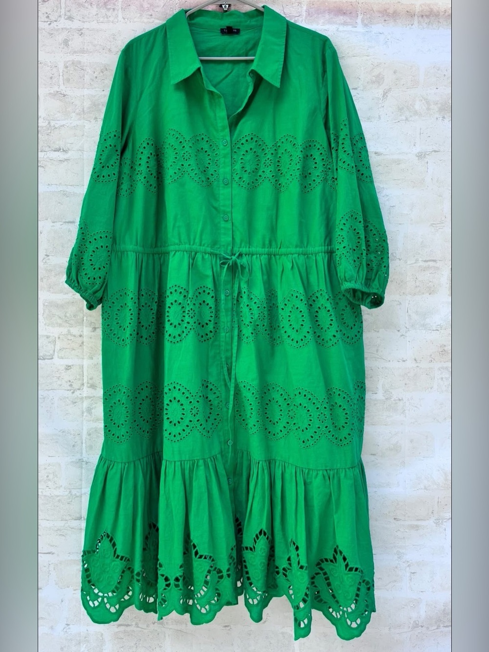 Talbots 18W Green Eyelet Button-Front Midi Dress - Picture 3 of 6